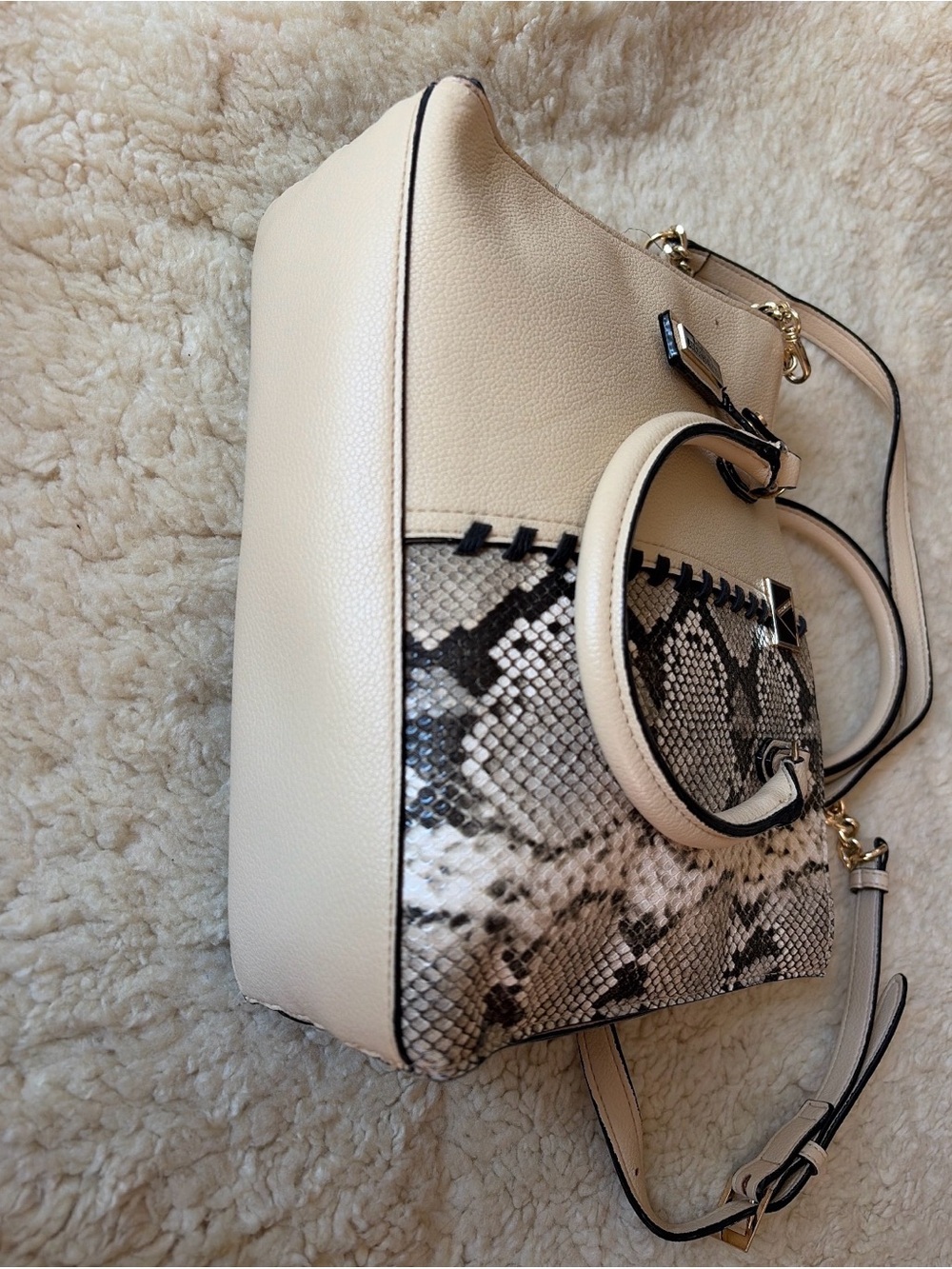 Victoria's Secret Cream Satchel with Snake-Print Accent and Gold Chain Strap - Picture 9 of 10